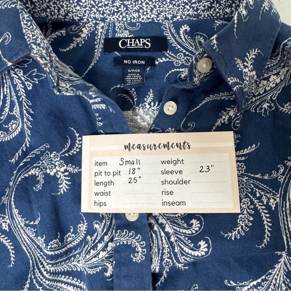 Chaps Blue White Paisley Floral No Iron Button Down Shirt Women’s Size S - Picture 12 of 12